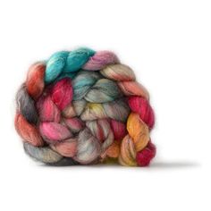 a multicolored skein of yarn on a white background