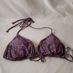 J Crew Paisley Liberty Fabric Swimsuit Top Bikini Top Sz Xl Red Blue Condition Is New With Tags Very Pretty! Patterned Stretch Swimwear For The Beach, Stretch Patterned Swimwear For Beach, Summer Swimwear With Paisley Print And Stretch, Summer Paisley Print Stretch Swimwear, Beachwear Swimwear With Paisley Print And Triangle Top, Summer Stretch Swimwear With Paisley Print, Patterned Fitted Swimwear For Beach Season, Patterned Fitted Swimwear For Summer, Fitted Patterned Swimwear For Beach Season