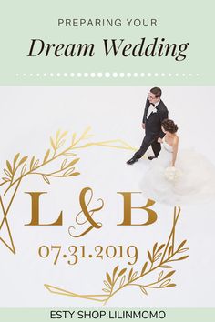 a wedding photo with the words l & b on it and an image of a bride and groom