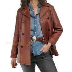 This is such a fabulous vintage 100% genuine leather rancher jacket from Lauren Ralph Lauren circa 1990s. The color is a rich, warm whiskey brown on soft supple glove leather. Western and Santa Fe vibes abound. Features a double breasted button front with two rows of 3 buttons (only one row is functional), there are 2 more inner buttons on the opposite side, two flap hip pockets, two angled pockets around elbow level. Notch lapel. Fully lined. Substantial jacket, weighing 2 pounds, 11 ounces. Th Ralph Lauren Fall Outerwear With Buttons, Ralph Lauren Casual Brown Outerwear, Casual Ralph Lauren Brown Outerwear, Casual Brown Ralph Lauren Outerwear, Casual Leather Double-breasted Outerwear, Vintage Ralph Lauren Outerwear, Casual Leather Outerwear With Double Button Closure, Leather Peacoat, Leather Jacket Brown