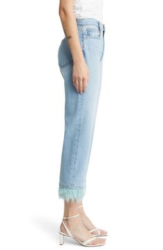 "Find FRAME Le Jane Faux Feather Hem High Waist Ankle Wide Leg Jeans on Editorialist. Feathery hems add a glamorous feel to these relaxed, ankle-cropped jeans crafted from premium nonstretch denim. 27\" inseam; 17\" leg opening; 11 1/2\" front rise 85% cotton, 15% recycled cotton Dry clean Imported" Jean Crafts, Recycled Cotton, Cropped Jeans, Wide Leg Jeans, Leg Jeans, Top Brands, High Waist, Wide Leg, Dry Clean