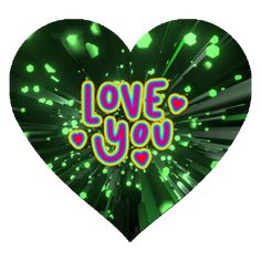 a green heart with the words love you in neon letters on it's center