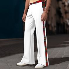 Season:Spring   Fall; Fabric:Polyester; Gender:Men's; Style:Chic  Modern,Casual,Fashion; Occasion:Holiday,Daily,Christmas,Business; Details:Belt Not Included; Fit Type:Regular Fit; Function:Comfort; Waistline:Mid Waist; Pattern:Plaid,Color Block; Design:Patchwork,Front Pocket; Pants Type:Dress Pants,Trousers,Flared Pants,Suit Pants; Fly Type:Button; Front page:FF; Listing Date:11/22/2023; Hips:; Length:; Waist: Casual Red Bottoms For Holidays, Casual Red Holiday Bottoms, Fitted Bottoms For Fall Holiday, Fitted Holiday Bottoms For Fall, Casual Cotton Pants For Christmas, Cheap Suits For Men, Tuxedo Shirt Men, Womens Basic Tops, Men's Dress Pants