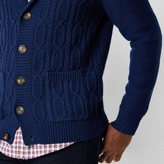 This St. John's Bay men's big and tall cable-knit cardigan will get plenty of wear in cooler temps. Made from a soft cotton blend for a classic-fit, it has a shawl collar, front pockets and a button-front closure. Wear it over a tee with jeans. Closure Type: Open Front, ButtonFit: Classic FitPockets: 2 Front Slip PocketsSleeve Length: Long SleeveApparel Length: 27.5 Inches - FrontFiber Content: 60% Cotton, 30% Nylon, 10% WoolCollar: Shawl CollarCare: Machine Wash, Tumble DryCountry of Origin: Imported Winter Cotton Cable Knit Cardigan, Winter Cable Knit Cotton Cardigan, Winter Cotton Cable Knit Sweater Coat, Winter Cable Knit Cotton Sweater Coat, Cable Knit Cotton Sweater Coat For Winter, Cotton Cable Knit Cardigan For Cold Weather, Cable Knit Cotton Cardigan For Cold Weather, Cotton Cable Knit Outerwear For Cold Weather, Cable Knit Cotton Outerwear For Cold Weather