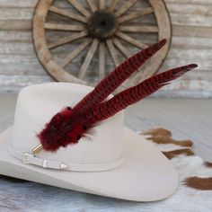 Fixes to hat with pin and rubber backing. Red Western Hat For Kentucky Derby, Red Western Fedora For Kentucky Derby, Red Western Hat Bands For Kentucky Derby, Western Red Hat Bands For Country Events, Red Western Hat Bands For Rodeo, Red Adjustable Hat Bands For Country Events, Red Western Hat Band For Kentucky Derby, Red Western Hat Bands For Country Events, Red Western Style Hat Bands For Kentucky Derby