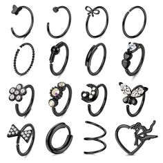 PRICES MAY VARY. 【Cute Nose Hoops Set】One order you can get 16 pcs nose hoop rings with different style, including classic nose ring, cz paved nose ring, flower nose ring, moon nose ring, butterfly nose ring. Cute nose hoop rings with sparkling cubic zirconia make you more fashion. 【High Quality Material】Nose piercing hoop made of 316l stainless steel.Safe material, you can rest assured that it is useless at the skin. Highly polished smooth surface. Sliver nose ring, gold nose ring, rose gold no Small Hoop Nose Ring, Butterfly Nose Piercing, Black Nose Ring, Small Nose Studs, Cute Nose Rings, Rose Gold Nose Ring, Tragus Earrings Hoop, Moon Butterfly, Ring Butterfly