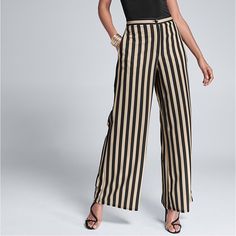 Lena Gabrielle High Waisted Striped Wide Leg Pants Size 14 New Without Tag Details: Wide Leg Striped Pants With Side Zipper, Hook And Eye Closure, And Belt Loops. 95% Polyester 5% Spandex Approximate Measurements Laid Flat Length 43” Inseam 30” Rise 12-13” Waist (Side To Side) 16.5” Hips (Side To Side) 22” Leg Open 16.5” 017 Lg Wide Leg Striped High Waisted Pants Chic Striped Bottoms With Elastic Waistband, Chic Striped Pants With Elastic Waistband, Chic Striped Bottoms, Chic Yellow Bottoms With Elastic Waistband, Chic Striped High-waisted Pants, Chic Striped Stretch Bottoms, Chic Yellow Pants With Elastic Waistband, Elegant Striped Pants For Summer, Elegant Striped Summer Pants