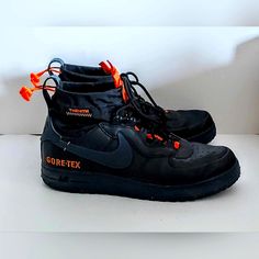 Nike Air Force 1 Wtr Gore-Tex Size 14 The 10th Black Blue Orange 2019 Pre-Owned No Box. In Really Nice Overall Condition. The Only Real Flaw Is Some Orange Paint Worn Off From The Zipper Pulls (Please See Images) Offers Always Welcomed Breathable Low-top Boots For Streetwear, Fade-resistant Low-top Boots For Streetwear, Nike Black Waterproof Sports Boots, Nike Black Waterproof Boots For Sports, Nike Waterproof Boots For Sports, Nike Casual Waterproof Sports Boots, Casual Nike Waterproof Sports Boots, Nike Black Waterproof Boots For Outdoor Activities, Nike Breathable Sneakers For Winter