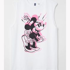 Divided For H And M Disney Minnie Tee Shirt Neon New With Tags Size Medium. From A Pet Free Smoke Free Home. No Longer Available On Website. Muscle Tee Style. Adorable! Casual Mickey Mouse T-shirt For Spring, Disney Style White T-shirt With Funny Print, Playful Sleeveless Top With Character Print, Sleeveless Cotton Top With Character Print, Casual Pink Mickey Mouse Top, Spring Cotton Mickey Mouse Top, Spring Mickey Mouse Cotton Top, Casual Pink Minnie Mouse Top, Trendy White Tops With Mickey Mouse Design