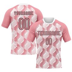 a pink and white soccer jersey with the number 00 on it's chest, which reads