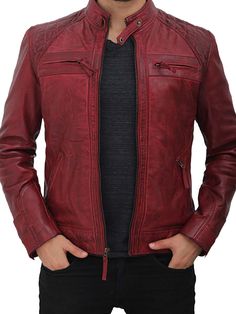 A must-have for all seasons in men’s wardrobe! This Maroon Waxed Motorcycle Style Jacket is made of real leather having features of snap button collar and cuff, zip closure, and include quilted shoulder padding and leather pulls. You can pair this jacket smart casually with Jeans, T-shirts, formal shirts, boots, sneakers, or matching shoes. Specification: Material: Real Leather, Viscose Lining Front: Zip Closure, Snap Button Collar Pockets: Four Outer Pockets, Two Inside Pockets Color: Maroon Fall Cafe Racer Leather Jacket For Streetwear, Fall Streetwear Cafe Racer Leather Jacket, Fall Outdoor Cafe Racer Biker Jacket, Leather Cafe Racer Outerwear For Fall, Cafe Racer Leather Jacket For Fall Outdoor Activities, Cafe Racer Leather Jacket For Fall Outdoor, Fall Cafe Racer Leather Jacket For Outdoor, Cafe Racer Leather Jacket With Long Sleeves For Fall, Cafe Racer Outerwear For Fall Outdoor