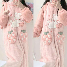 Dive into the sweetness of dreams with our Strawberry Kawaii Pajamas. Crafted with a soft, plush fabric, the oversized bunny ears add a touch of whimsy, while the embroidered strawberries and fluffy pockets inject a playful charm. Ideal for those who cherish comfort as much as style, these pajamas will make every night a slumber party. Whether it's for a cozy movie night or a restful sleep, these are sure to become your go-to for a night sprinkled with fun and coziness. Strawberry Pajamas, Strawberry Kawaii, Princesscore Cottagecore, Kawaii Academia, Kawaii Pajamas, Cottagecore Coquette, Fairytale Fashion, Kawaii Stuff, Cashmere Fabric