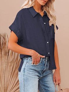 SkuCY-!120600MaterialRamie Cotton , >90%Cotton StyleLoose , Short Sleeves FeaturePleated NecklineLapel OccasionCasual , Simple , Vintage SeasonsSpring , Summer , Autumn TypeBlouses&shirts Tops ColorPINK,WHITE,BLACK,NAVY BLUE,ARMY GREENSizeS,M,L,XL,2XL Please consult the size chart we provide for this item's measurements to help you decide which size to buy.Please note: There may be 1-3cm differ due to manual measurement.CMINCHBustSleeveLengthS1053064M1103165L1153266XL12333672XL1313468 Plain Tunic, Trench Coat Dress, Cap Sleeve Shirt, Shirt Blouses Women's, Linen Short Sleeve, Linen Short, Pocket Shirt, Loose Shorts, Plain Design