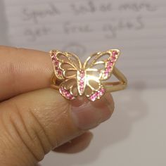 Adjustable Ring Gold Burgundy High Quality Price Firm Cute Chunky Rings, Adjustable Pink Gold Rings, Quince Rings, Butterfly Things, Strawberry Ring, Butterfly Rings, 2010s Aesthetic, Gold Heart Ring, Swarovski Ring