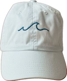 White Adjustable Snapback Sun Hat, White Visor Trucker Hat For Beach, White Curved Brim Snapback Hat, White Snapback Baseball Cap For Summer, White Summer Snapback Baseball Cap, White Adjustable Snapback Hat With Curved Brim, White Snapback Baseball Cap For Beach, White Adjustable Summer Baseball Cap, Adjustable Navy Embroidered Hat