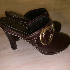 Coach Clog Heel. Brand New! Chic Clogs With 4-inch Heel And Round Toe, Chic Slip-on Coach Heels, Elegant Clogs With 4-inch Heel And Round Toe, Chic Coach Slip-on Heels, Coach Leather Mules With Round Toe, Coach Leather Slip-on Heels, Elegant Coach Slip-on Heels, Casual Coach High Heels, Coach Brown High Heel Shoes