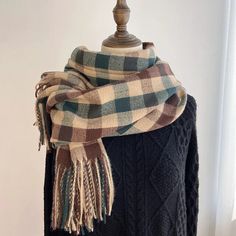 2023 Pamwallymensa unisex Scarf Winter Luxury Brand Tippet Scarves for Ladies P Tartan Plaid Scarf, Plaid Shawl, Warm Shawl, Color Block Scarf, Women Scarves, Tartan Scarf, Vintage Fall, Warm Scarf, Knit Scarf