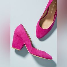 Never Worn. Come With Anthropologie Green Felt Bag. Bright Pink Shoes, D Orsay Heels, Dorsay Heels, Heels Comfortable, Hot Pink Heels, Anthropologie Shoes, Pink Heels, Felt Bag, Pink Shoes