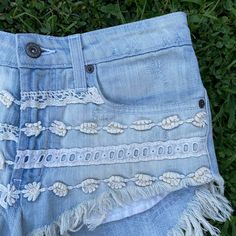 These Are Carmar Denim Shorts With Lace Detail, Which Makes Them Very Unique! They Are Completely Unworn With Tags. Size 25 :) Bohemian Denim Blue Jeans For Summer, Bohemian Style Denim Blue Jeans For Summer, Summer Bohemian Denim Blue Jeans, Bohemian Summer Jeans With Frayed Hem, Bohemian Dark Wash Jeans For Summer, Summer Bohemian Dark Wash Jeans, High Waist Jeans For Summer Festival, Summer Festival High Waist Jeans, Medium Wash Cotton Bottoms For Festival