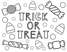 trick or treat coloring page with candy and candies