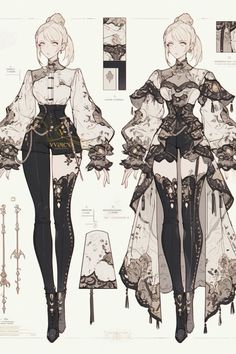 a paper doll is shown with an elaborate outfit