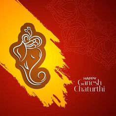 happy ganeshi chaturthi greeting card with an elephant on red and yellow background