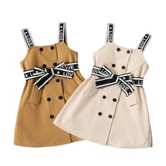 Toddler Girl Dresses Button Design Belted Strap Sleeveless Dress – Atom Oracle Suspenders Dress, Kids Fashion Wear, Toddler Designer Clothes, French Dress, Kids Fashion Dress, Girls Dresses Summer, Suspender Dress, Khaki Dress