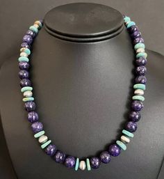 Sterling Silver Charoite Turquoise Bead Necklace. 18 Inch Best Offers Accepted! Beaded Necklace Diy, Necklace Ideas, Beads Jewellery, Turquoise Bead Necklaces, Necklace Diy, Beaded Necklaces, Etsy Jewelry, Turquoise Beads, Diy Necklace