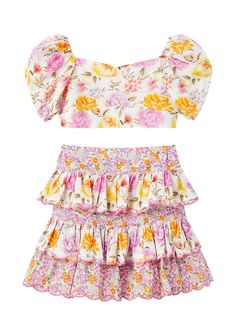 Floral print top and skirt set Cute Caps, Skirts For Kids, Puff Sleeve Crop Top, Mode Chic, Ruffled Skirt, Perfect Harmony, Top Floral, Floral Print Tops, Womens Size Chart