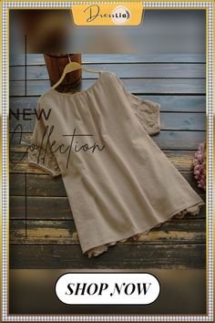 Summer Women Short Sleeve Solid Cotton Shirt Lace Mesh Patchwork Loose Blouse Tops Patchwork Top, Blouse Tops, Shirt Embroidery, Embroidery Blouse, Loose Blouse, Lace Shirt, Beautiful Embroidery, Women Lace, Color Khaki