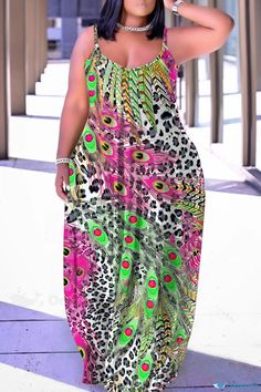 OrcaJump - Chic Printed Backless Long Dresses with Spaghetti Straps Plus Size Long Dresses, Floor Length Maxi Dress, Backless Long Dress, Long Sundress, Green Maxi, Backless Maxi Dresses, Dresses By Length, Daily Dress, Long Dresses