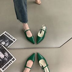 LBSFY - Summer Pointed Toe Women Sandal Shoes Fashion Shallow Slip On Flats Heel Ladies Elegant Office Shoes Outdoor Slingback Mules Trendy Green Slingback Sandals With Round Toe, Casual Green Slingback Sandals With Ankle Strap, Casual Green Ankle Strap Slingback Sandals, Summer Green Slingback Pumps With Heel Strap, Green Closed Toe Slingback Sandals With Heel Strap, Green Closed Toe Slingback Pumps For Summer, Green High Heel Slingback Pumps For Summer, Green Pointed Toe Slingback Pumps For Summer, Green Slingback Sandals For Spring