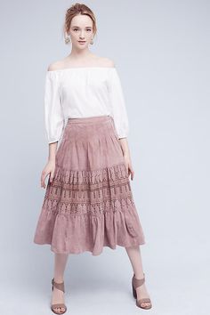 Slide View: 1: Aldane Suede Midi Skirt Suede Midi Skirt, Lazer Cut, Fashion Plates, Barbie Fashion, Printed Skirts, Bohemian Style, Clothes For Sale, Lace Skirt, Clothing Store