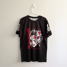 Demon Slayer Kimetsu No Yaiba Tanjiro Kamado Men’s T-Shirt Jersey. Sz Large, New In Package Black T-shirt With Sublimation Print For Fan Events, Black Graphic Tee For Fan Events, Black Casual Tops For Fan Events, Casual Black Tops For Fan Events, Casual Black Top For Fan Events, Black Harajuku T-shirt With Character Print, Black T-shirt With Graphic Print For Fan Events, Black T-shirt With Front Print For Fan Events, Black Anime Print T-shirt For Streetwear