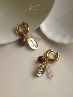 Poetic Love Letter, Poetic Love, Anting Manik, Cherry Earrings, Chunky Hoop Earrings, Pearl Shop, Rose Quartz Beads, Floral Elements