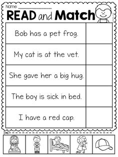 the read and match worksheet for children to learn how to read their words