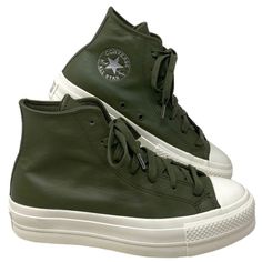 Converse Chuck Taylor Lift Platform Leather High Khaki Women Shoes Skate A07131c Brand New With Box. 100% Authentic! Go For A Bold Expression In These Platform Chucks. Smooth Leather In Matte Neutrals Set You Up With A Carefree Look, While Metallic Emboss Details Add Subtle Hits Of Shimmer. Plus, Ultra-Cushy Support Helps Keep You Comfortable Day In And Day Out. High-Top Platforms With A Leather Upper Ortholite Cushioning For Optimal Comfort Embossed Metallic Details Metallic Print License Plate Platform Chucks, Shoes Skate, Metallic Prints, Womens Converse, Converse Chuck, Converse Shoes, Chuck Taylor, Chuck Taylors, Emboss