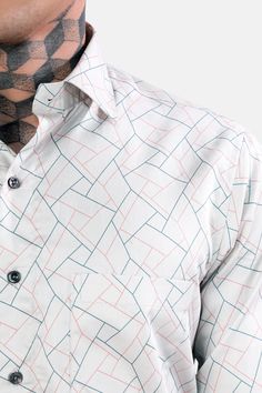 Exquisitely tailored from Super Soft Premium Cotton, our Nickel Grey and Petite Pink Geometric Print Subtle Sheen Super Soft Premium Cotton Shirt envelops you in unparalleled comfort and breathability. The subtle sheen enhances its sophistication, making it a versatile choice for any occasion. With its unique geometric print, this shirt embodies modern elegance, a testament to your discerning taste and style. Fused collar and cuffs, collar stand and flat felled side seams provide structure and s Pink Prints, Types Of Textiles, Rose Peach, Cotton Shirts For Men, Formal Casual, Shoulder Shirts, Oxford Shirt, Collar And Cuff, Modern Elegance