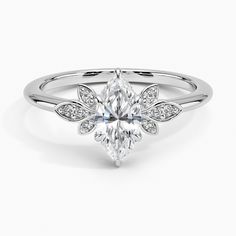 Marquise Cut Fiorella Diamond Ring Engagement Ring - 18K White Gold. A beautiful center gem blooms from within shimmering diamond leaves in this chic and memorable setting.