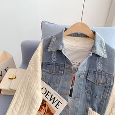 Style: commuting Size: one size Color: off white, Navy Sweater Coat, Sweater Coats, Denim Vest, Coats For Women, Denim Jacket, Off White, Navy, White, Color