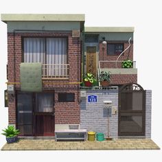 an image of a house that is rendered in 3ds max and has plants on the balcony