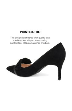 Show off elegant style in the ruffle pump by Journee Collection. These pointed-toe pumps feature soft faux suede uppers and ruffle detail at the toes. Skinny stiletto high heels add the perfect height to this classic pump design. Sizing: This style fits true to size. M=standard width. - Pointed toe - Ruffle toe design - Stiletto heel - Approx. 2.75" heel - Imported Orders cannot be shipped to Canada and Puerto Rico. Synthetic upper, manmade sole Suede Heels With Bow For Evening, Evening Suede Heels With Bow, Chic Round Toe Pumps For Party, Chic Suede Kitten Heels With Round Toe, Chic Suede Kitten Heels For Office, Chic Suede Kitten Heels For Evening, Chic Suede Kitten Heels For Work, Elegant Suede Kitten Heels For Party, Spring Evening Heels With Ruffles