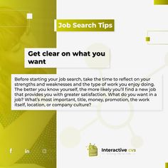 an advertisement for job search tips on what you want to do and how it works