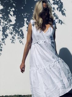 The OSTUNI Dress Long Linen Tiered Frill Dress by LJC Designs image 5 Clothes For Women In 30's, Women Dresses Classy, Stylish Summer Outfits, Aesthetic Outfit Ideas, Frill Dress, Modern Dress, Luxury Linen, Outfit Goals, Smock Dress