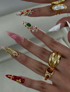 Chunky Gem Nails, Nail Theory, Stilleto Nails Designs, Chunky Jewellery, Nail Goals, Asian Nails, Nails Jewelry, Nails Today, Brand Aesthetic