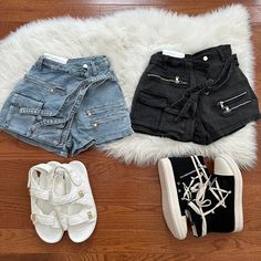 - cargo denim shorts - high waisted, shorts and skirt look Cargo Denim Shorts, Denim Cargo Shorts, Denim Cargo, Girl Trends, High Waisted Shorts Denim, Summer Tops, Dress First, Skirt Pants, High Waisted Shorts