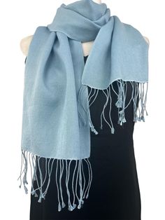 Beautiful 70% Pashmina and 30% Silk blend unisex neck scarf.  12"W X 60"L Hand wash or Dry Clean A timeless piece of accessory, this beautiful pashmina silk blend neck scarf will simply and effortlessly dress up and add style and class any outfit or coat. Folds and fits into your purse and wrinkles fall off easily. Perfect accessory for spring fall and winter. A must have beautiful versatile affordable piece of luxury.  Colour Accuracy: I have tried to capture the colours accurately however it m Classic Solid Color Pashmina Scarves, Blue Pashmina Shawl For Winter, Classic Solid Color Pashmina Scarf, Elegant Blue Scarf For Winter, Elegant Blue Winter Scarf, Elegant Blue Shawl For Fall, Elegant Blue Fall Shawl, Classic Blue Scarf For Fall, Elegant Blue Shawl For Spring