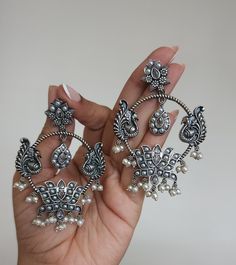 Around 3.5 inches Oxidised Jewellery Set, Earrings Chandbali, Unique Wedding Jewelry, Jhumka Designs, Oxidised Earrings, Oxidized Silver Earrings, Chandbali Earrings, Indian Jewelry Sets, Outfit Check