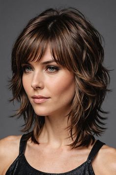 Even the fanciest events call for a touch of rock 'n' roll! These glamorous medium shag cuts combine volume, texture, and movement to create a head-turning look that's perfect for any special occasion. Layered With Bangs Medium, Haircuts For Diamond Face Shape, Haircuts For Diamond Face, Short Bridal Hairstyles, Diamond Face Shape