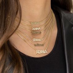 Create a truly personable look with Adina Eden's Mini Nameplate Choker, crafted with an intricate chain and a chic mini upper-case block letter nameplate. Personalize this gorgeous choker with your name or any other lettering of your choice to design a true one-of-a-kind piece particularly when you rock it with a funky t-shirt and a few link necklaces for a lively look no matter where you go. Product Details Made from Sterling Silver Gold Plated Upper-Case Block Letters Nameplate Height: 5 MM Le Customized Necklace, Sideways Initial Necklace, Diamond Initial Necklace, Flower Baskets, Necklace Name, Hanging Flower, Nameplate Necklace, Cake Pictures, Rings Fashion